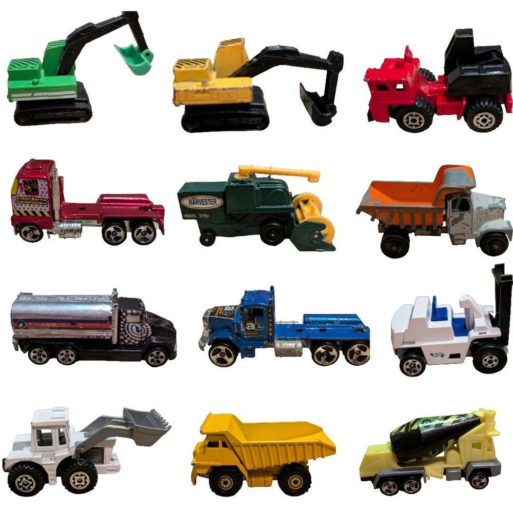 Vintage Construction Vehicle Lot 12 Matchbox Hot Wheels Lesney Trucks Equipment